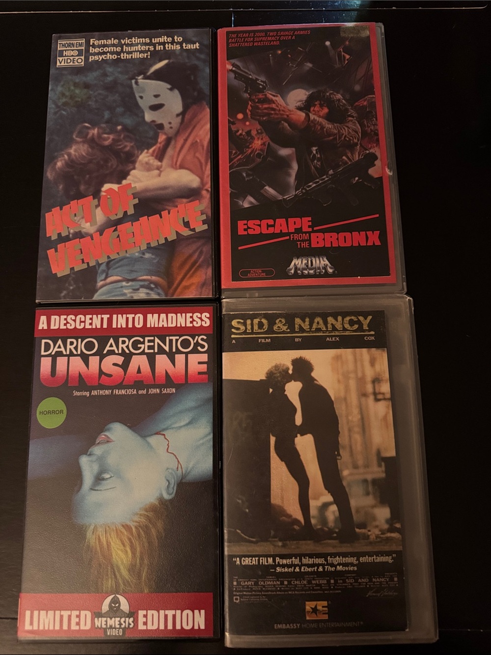 Cult Horror & Action! 4 VHS Tape Lot ~ UNSANE, Sid & Nancy, Act Of Vengeance +